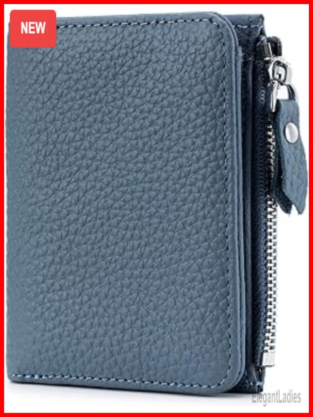 RFID Blocking Genuine Leather Bifold Zipper Wallet with ID Window